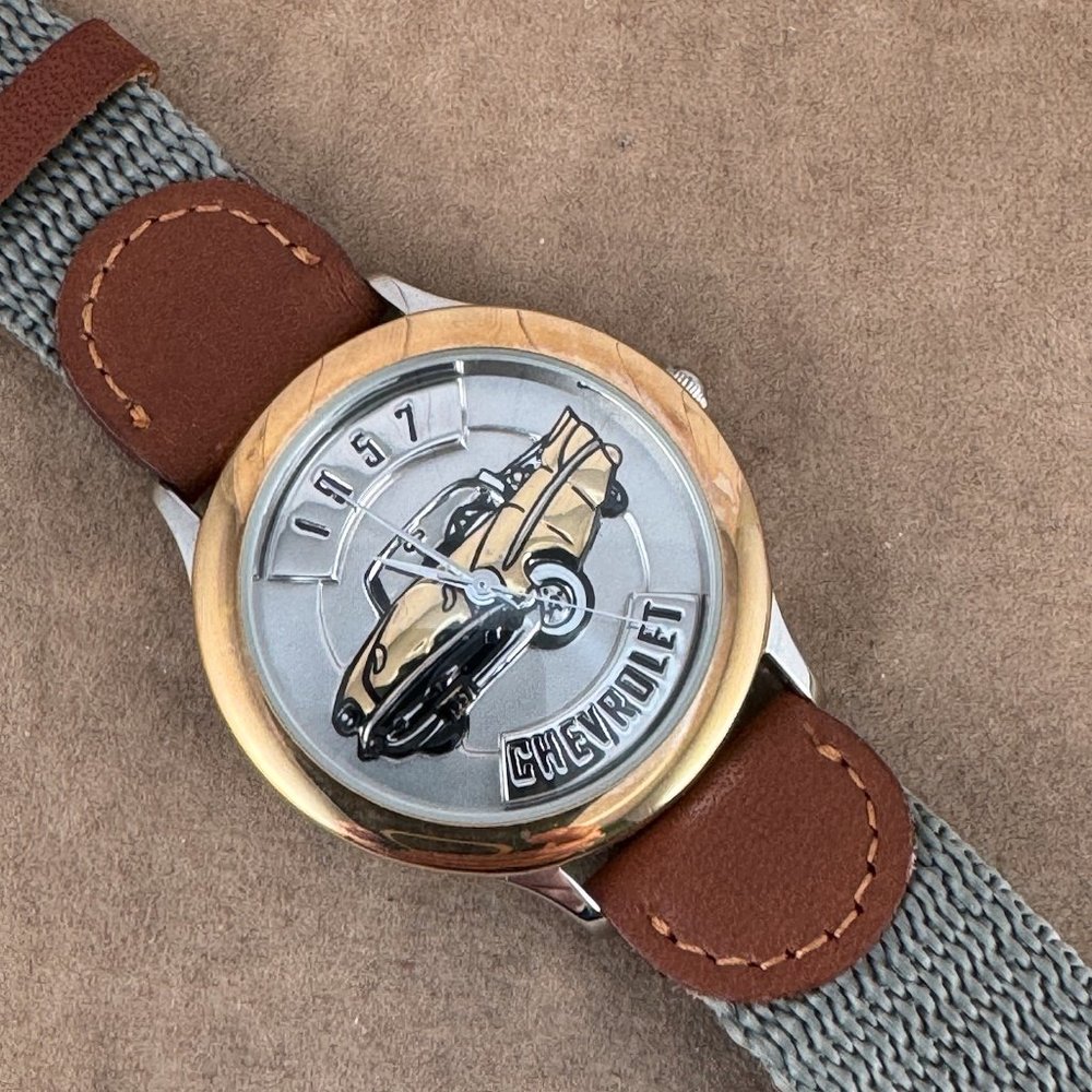 Rare Vintage Fossil Relic Watch 1957 Chevrolet Gold Belair Convertible